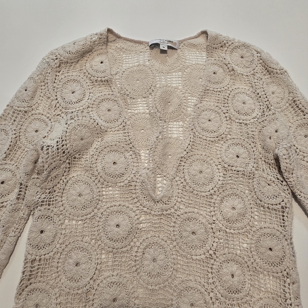 Ronny Kobo Sheer Crochet Casual Dress Cotton Long sleeves V-neck Pull-on Size M - Picture 6 of 13